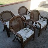 4 vintage rattan armchairs