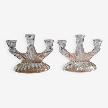 Pair of chiseled glass candlesticks