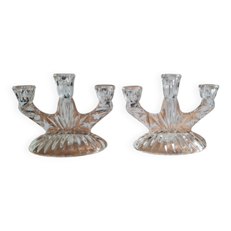 Pair of chiseled glass candlesticks