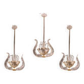 Lot de 3 lustres fontaine Art Déco de Barovier e Toso, verre de Murano, 194