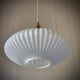 Large Scandinavian pendant light in striated opaline and brass from the 60s