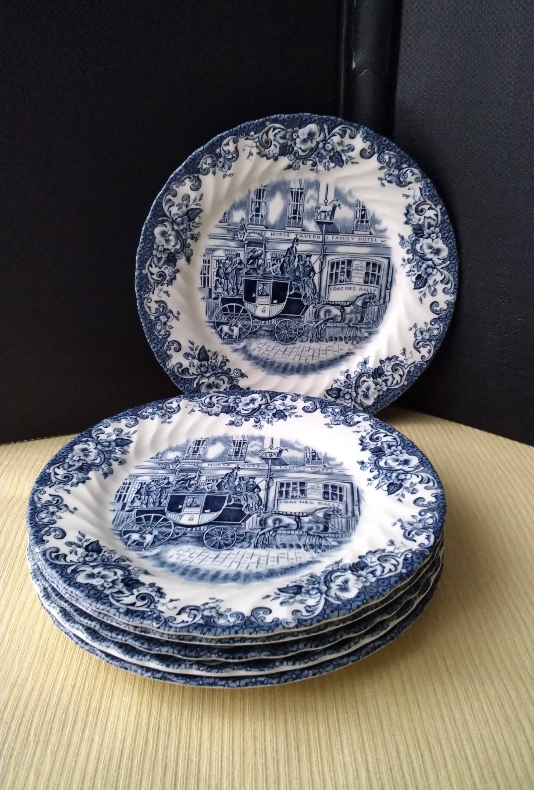 6 English porcelain dessert plates by Johnson Bros.