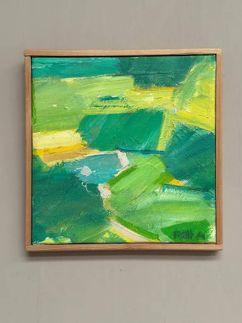Original Swedish Oil on Canvas – “Early Summer Landscape” by Rolf Andersson – Signed – 2003 – Vintage & Framed – 24.5 × 24.5 cm