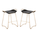 Pair of contemporary kitchen bar stools, in metal and black leather.