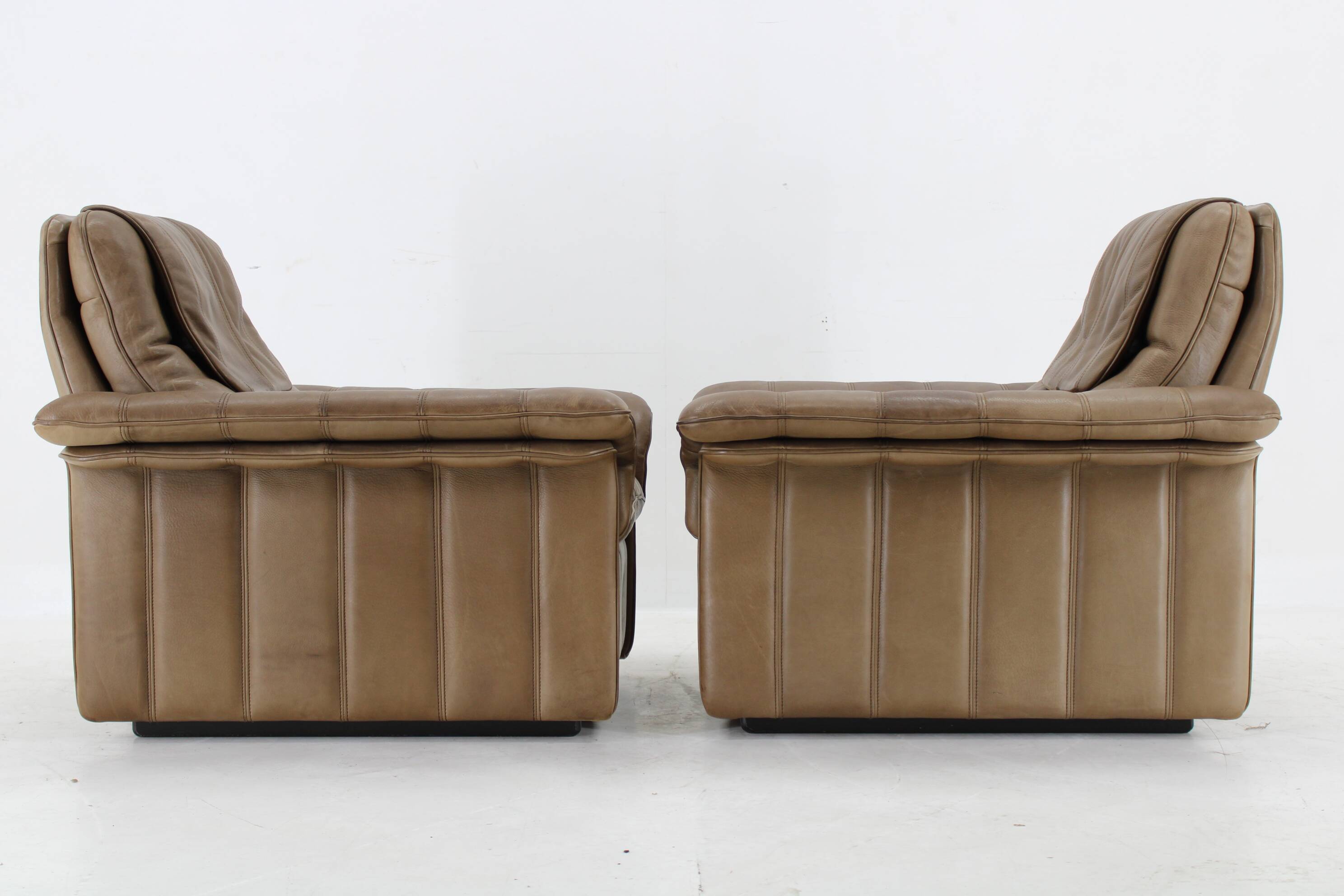 1970s Pair of Exclusive De sede Buffalo Leather Armchairs, Switzerland