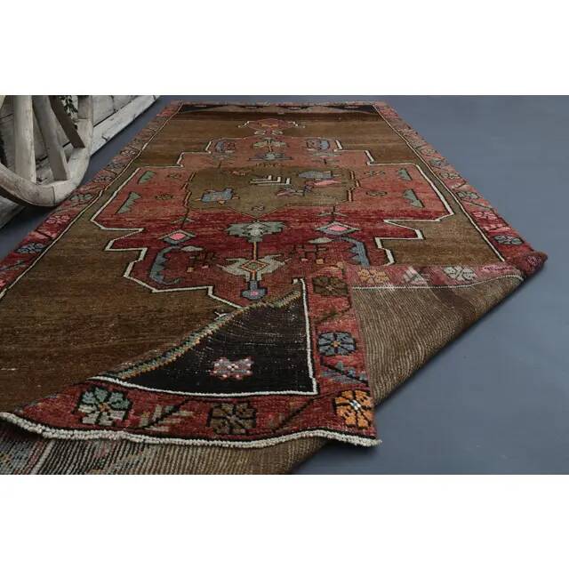 Vintage Turkish Oushak Handmade Wool Cotton Brown Runner Rug 165x417