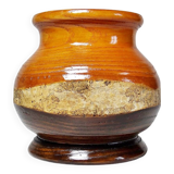 Small turned wooden vase, Brutalist, two-tone varnished with bark