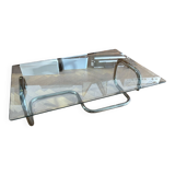 1970s design coffee table in rectangular glass with chrome legs