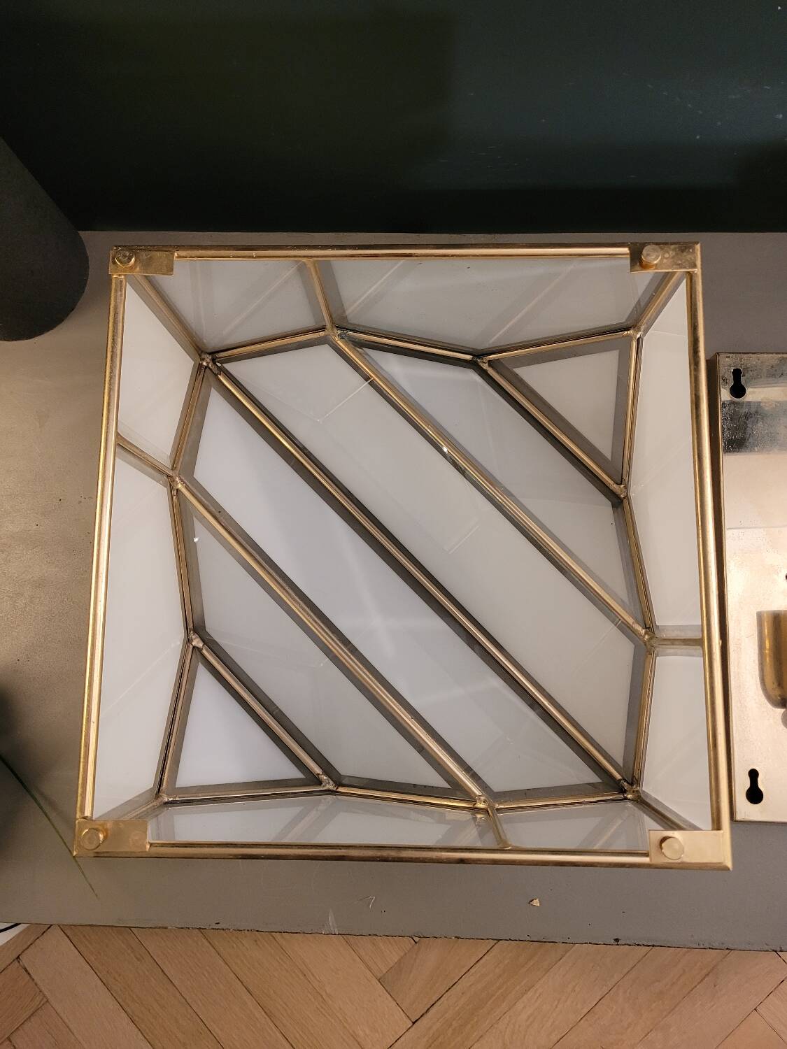 Italian ceiling light in glass and 24-carat gold plating.