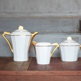 Art Deco porcelain tea service from Limoges, sugar bowl and milk jug, kitchen.