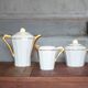 Art Deco porcelain tea service from Limoges, sugar bowl and milk jug, kitchen.