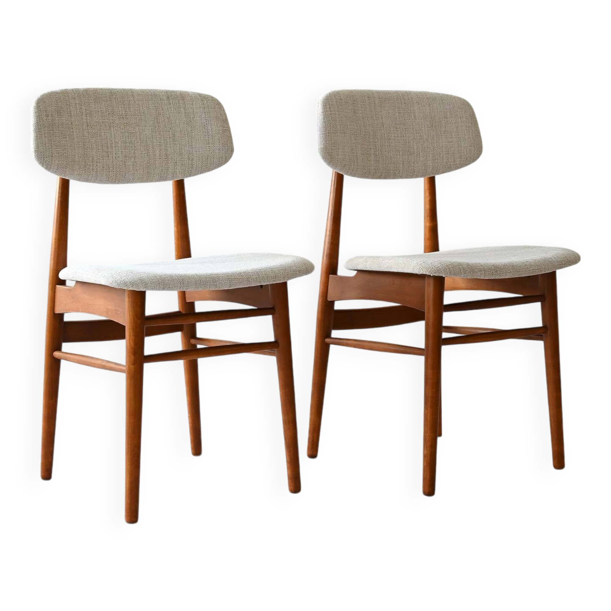 Pair of Scandinavian chairs in wood and fabric