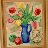 Original mid-century Swedish oil on panel – “Tea” by Karl Enoch Ohlsson – vintage & framed – 56 × 64 cm