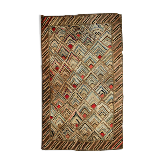 Old american carpet hooked handmade 61cm x 91cm 1900s