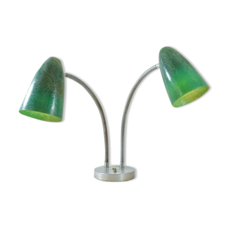 American double lamp, 1950s fiber conical double shade gooseneck, Prescoli