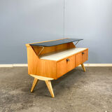 Small chest of drawers by WK Möbel with black and white glass top, pear wood, 1950s