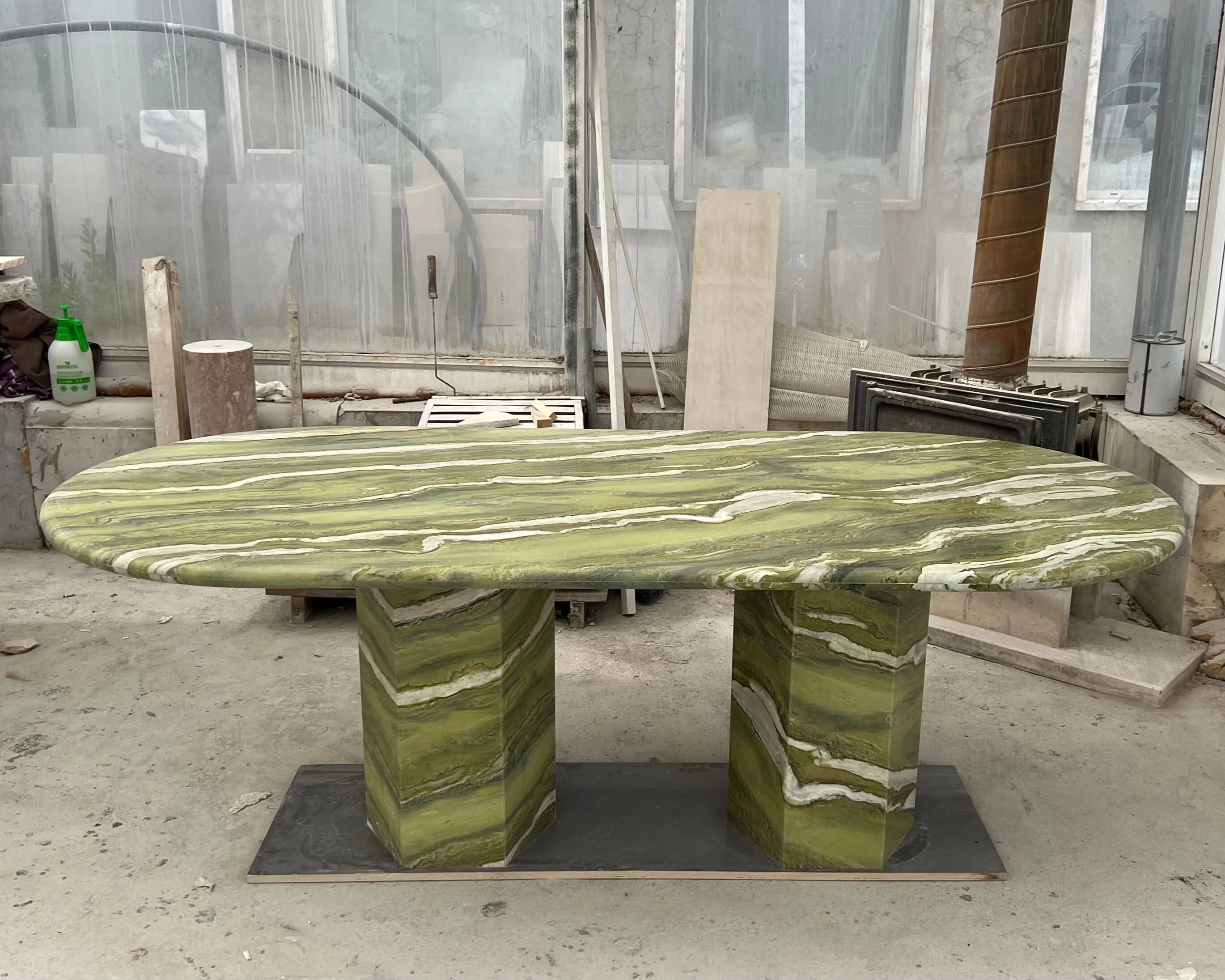 Green marble Oval Dining table
