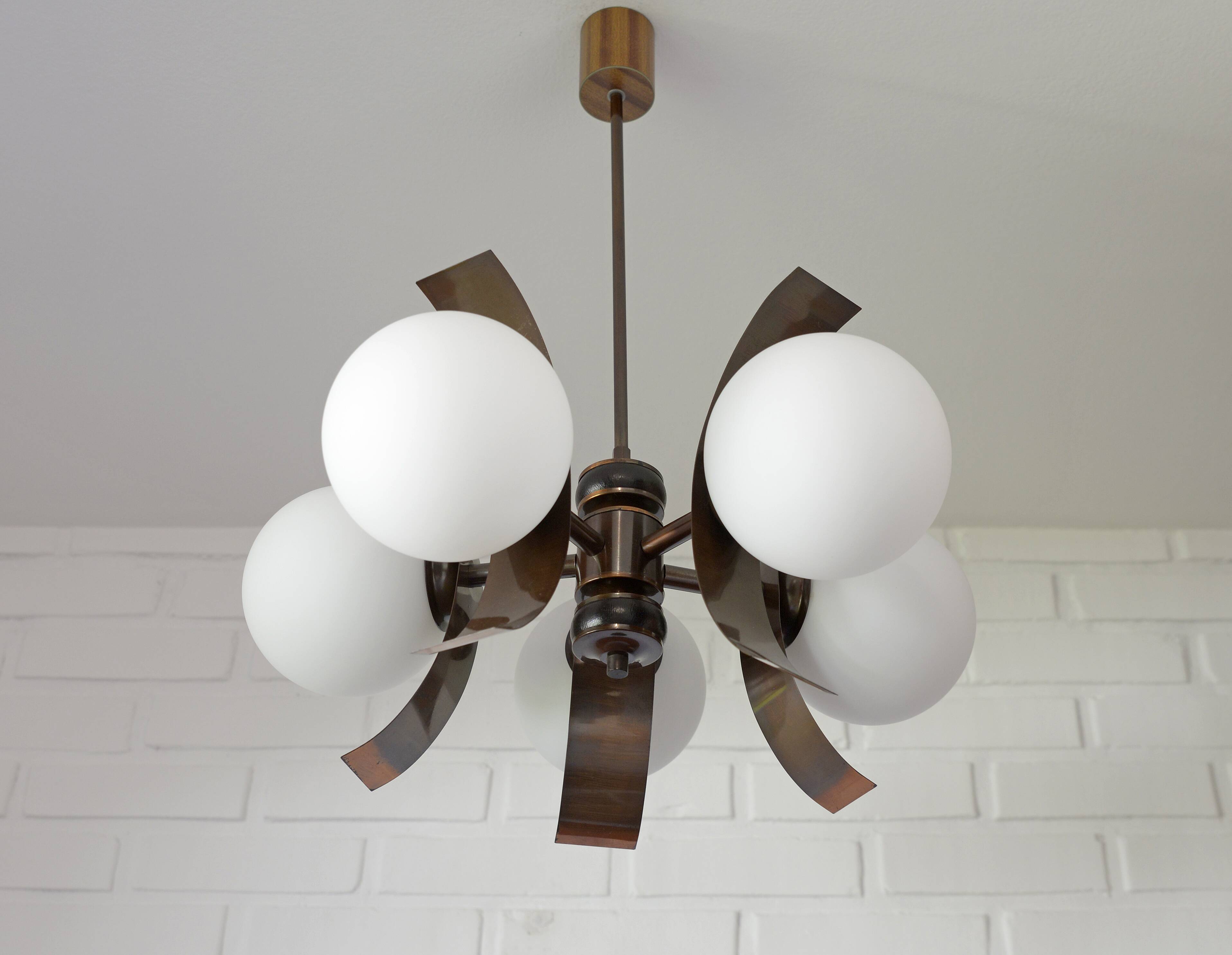 Brutalist Sputnik Hanging Light Vintage Copper Pendant Lamp Yugoslavia 1970