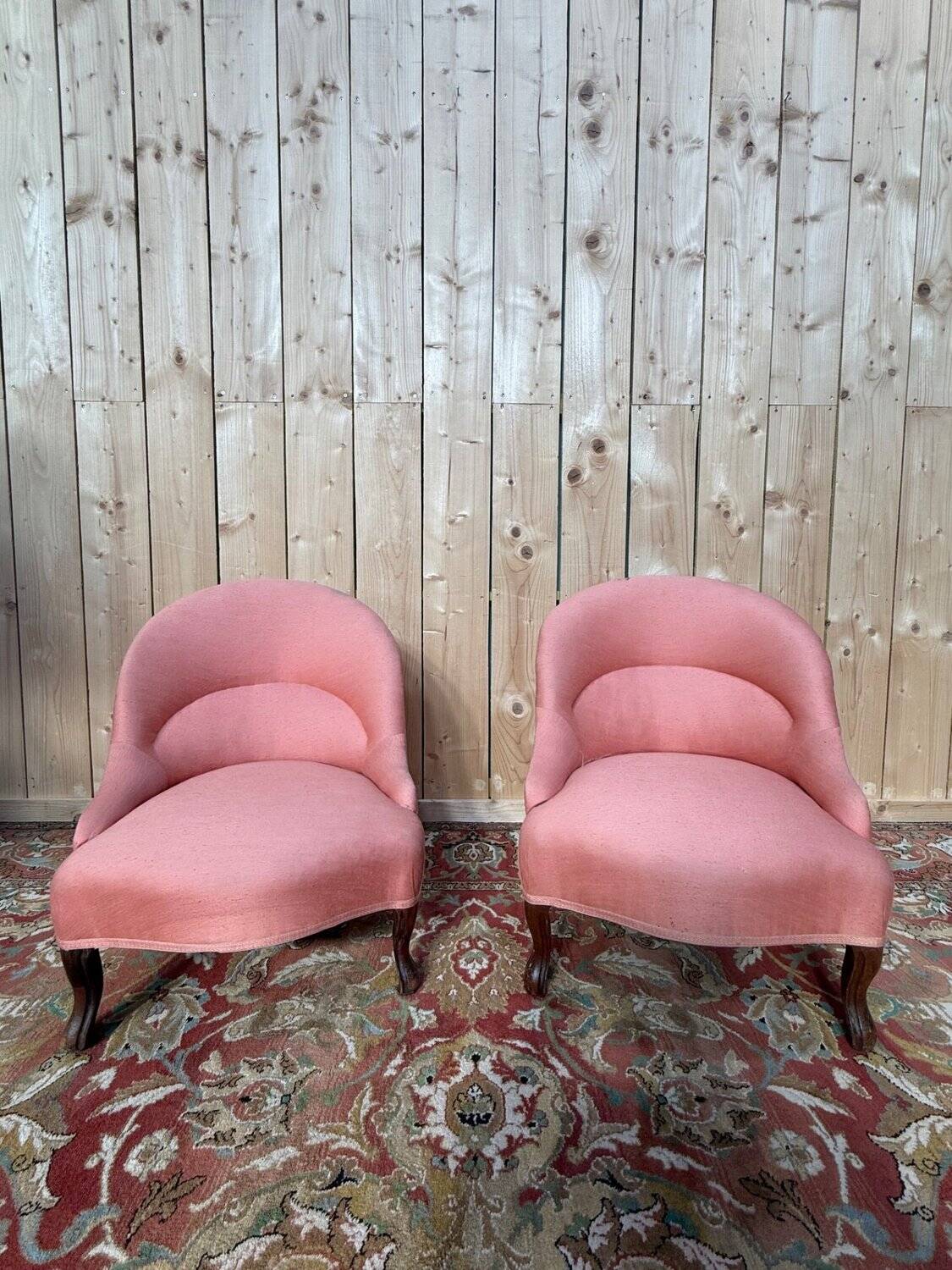 Pair of armchairs – Louis-Philippe style – Cabriole legs – Chenille fabric