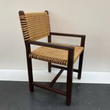 Brutalist armchair in wood and rope