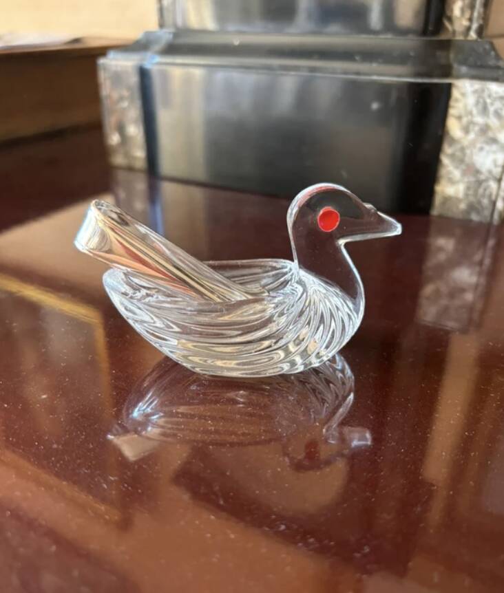 Table sugar bowl in cut crystal shaped like a water bird.