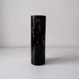 Black opaque glass vase with minimalist style copper inlays