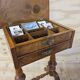 Antique walnut sewing table (19th century) Biedermeier side table