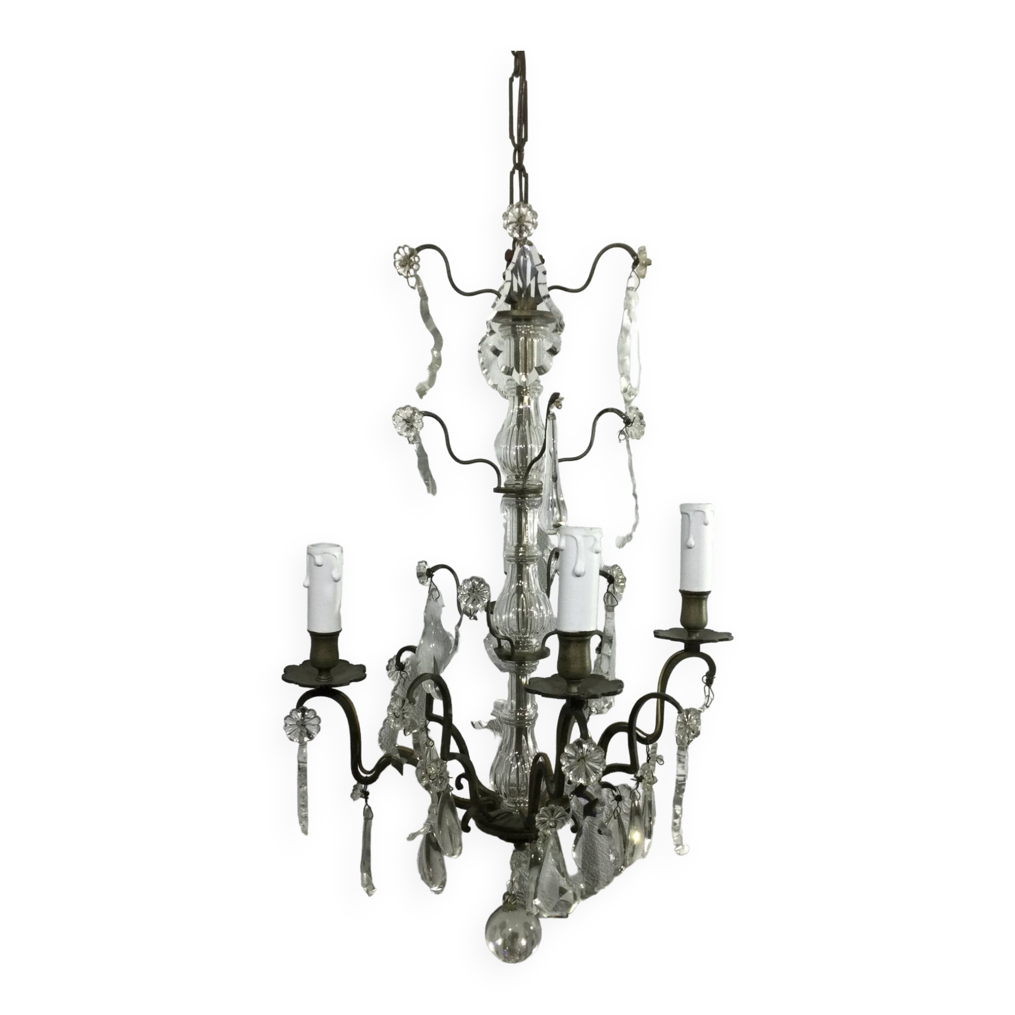 Chandelier 4 Lights Crystal And White Bronze
