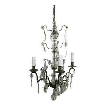 Chandelier 4 Lights Crystal And White Bronze