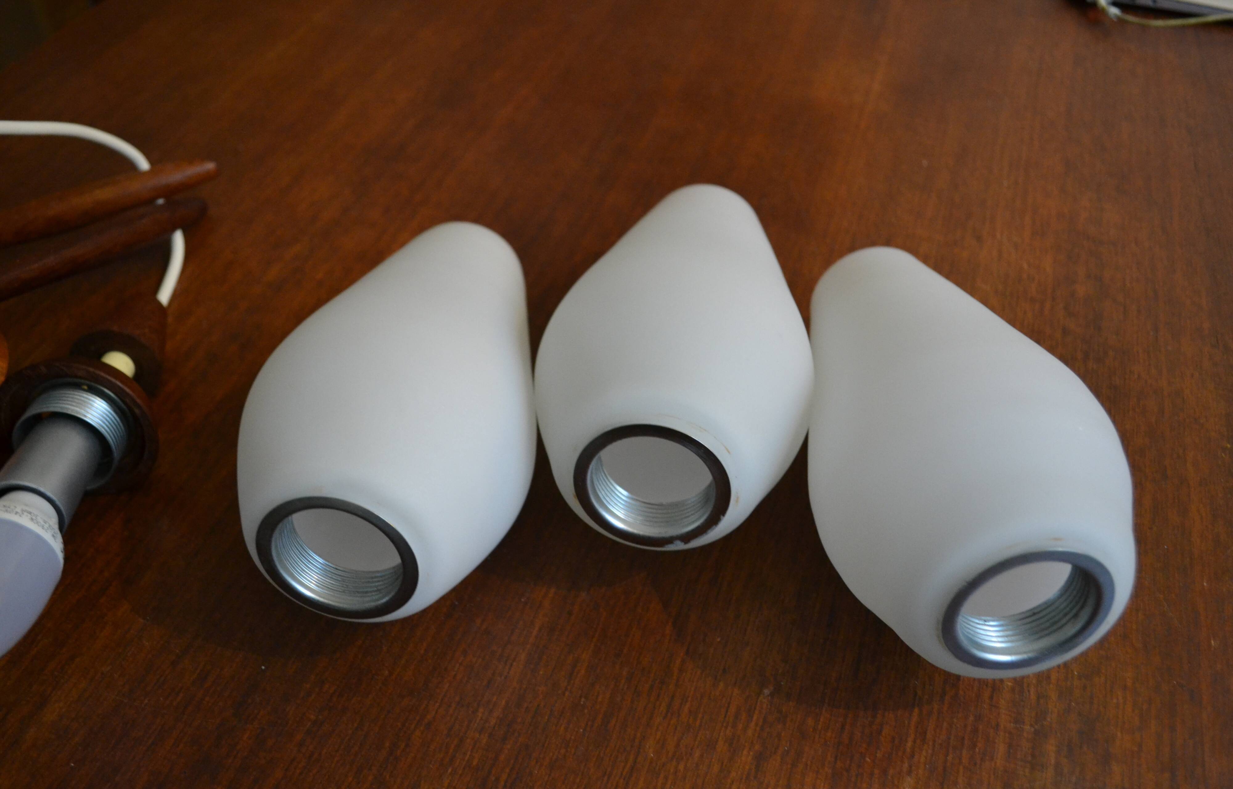 Scandinavian chandelier 3 opaline lights by Kristiansson for Luxus 50s