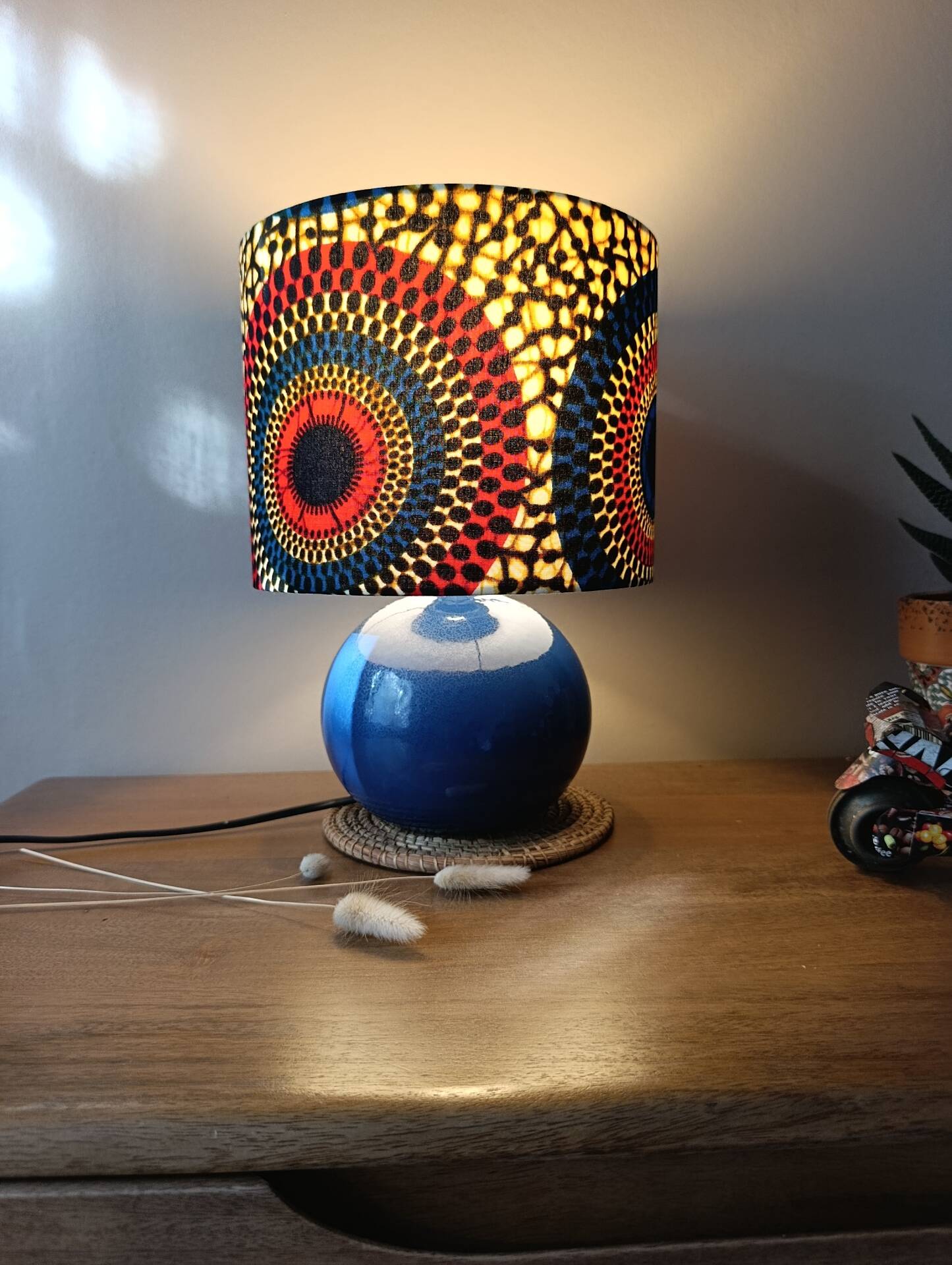 blue ceramic lamp | ethnic printed wax lampshade