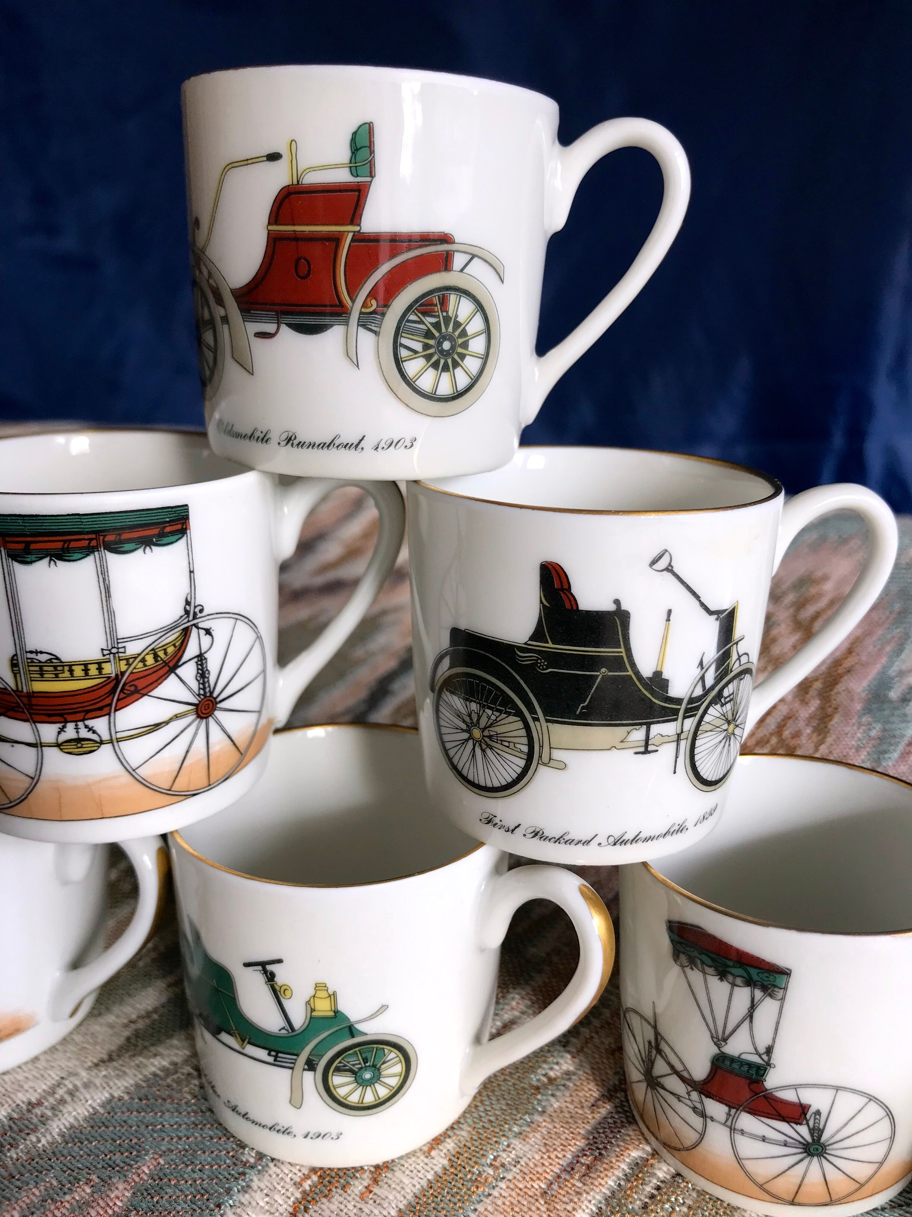 Vintage mocha service collection 6 cups cars real limoges porcelain of paris