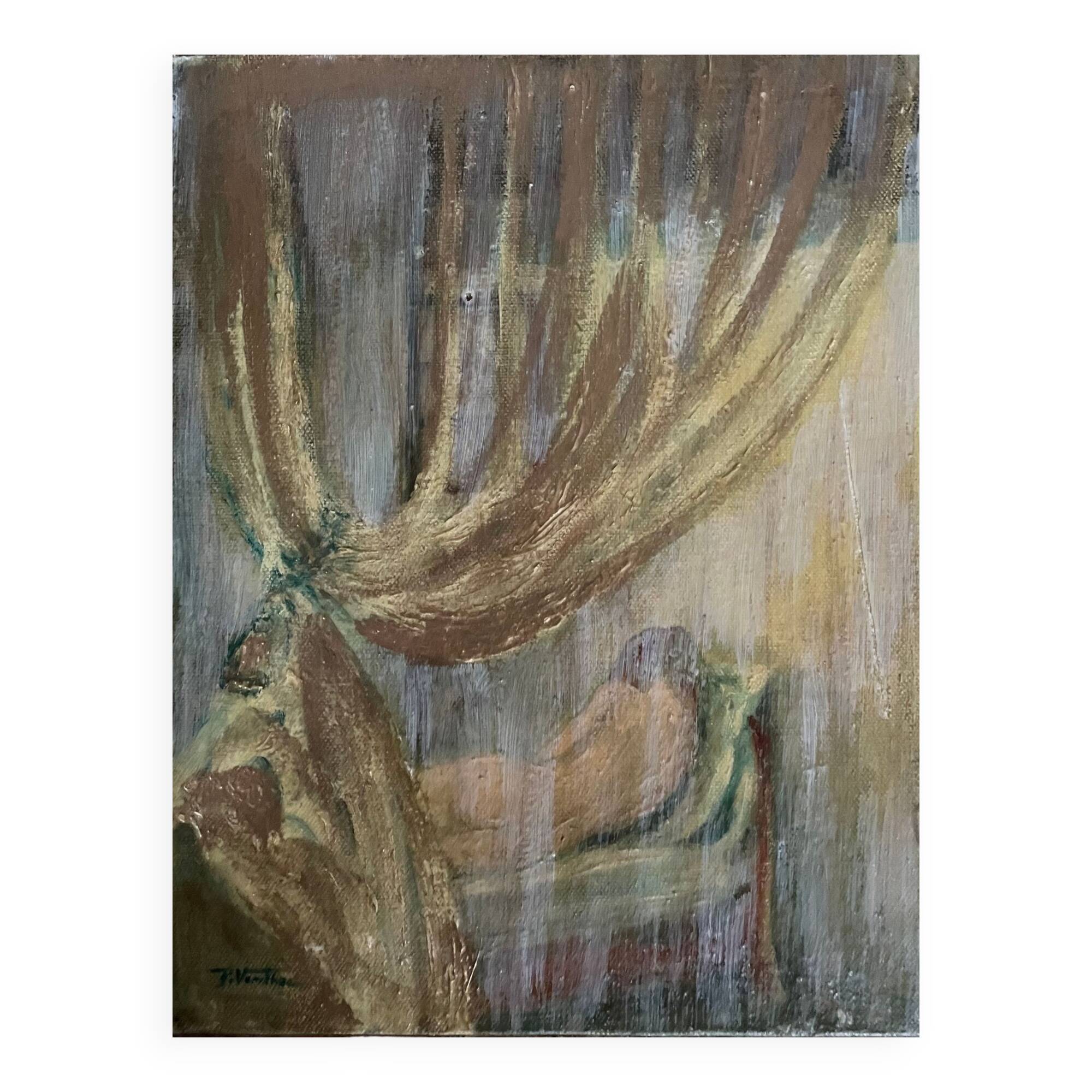 Huile sur toile signée nu féminin le rideau