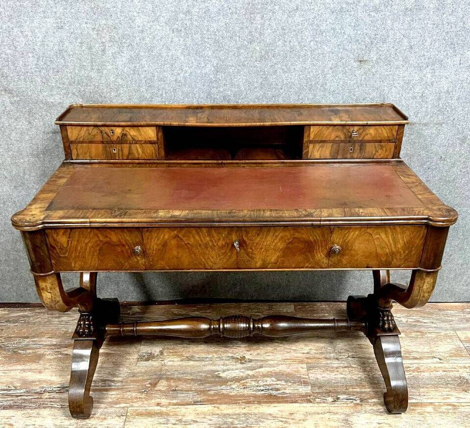 Empire period mahogany stepped desk with curule base circa 1810