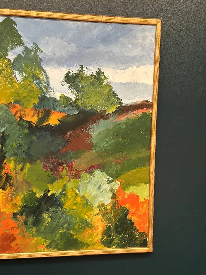 Swedish Oil on Canvas "Autumn Landscape" by Stig Hallblom, Vintage & Framed