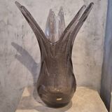 Vintage large blown glass vase with bubbles in mauve.