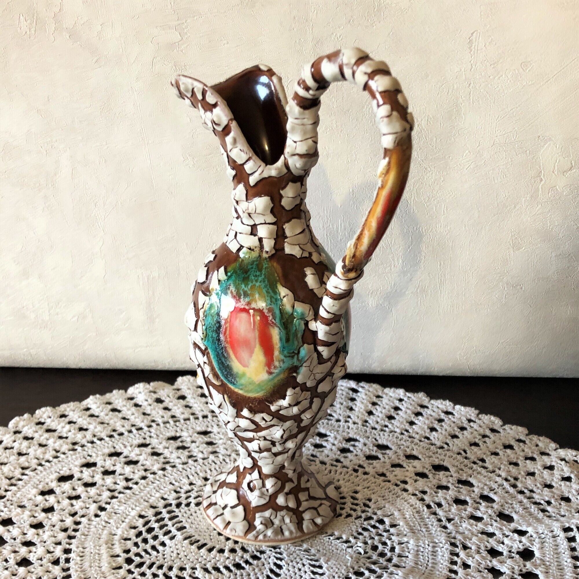 Carafe pitcher with handle, Vallauris style, sea foam, HYERES, vintage 60s
