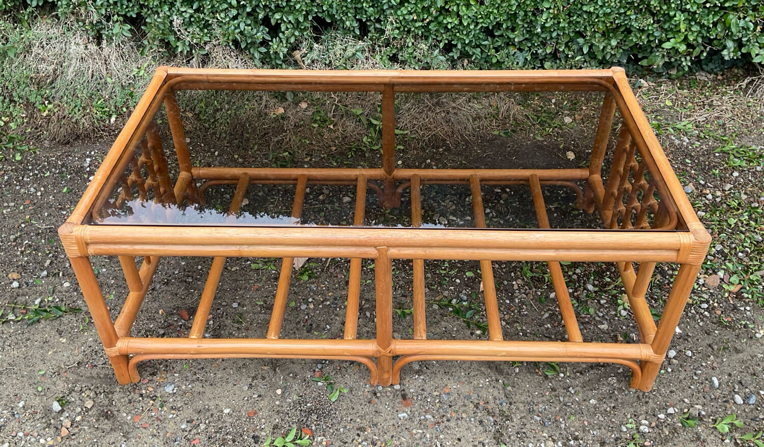 Vintage rattan and smoked glass coffee table
