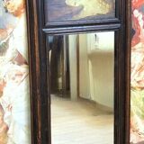 Large trumeau in natural wood with oil painting on panel.