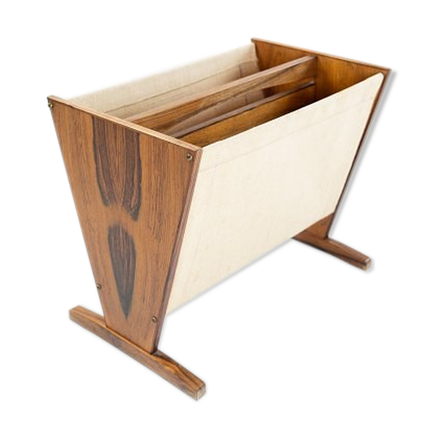 News paper rack in rosewood and canvas of danish design from the 1960s.