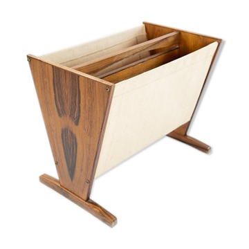 News paper rack in rosewood and canvas of danish design from the 1960s.