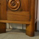 Solid oak display cabinet in the style of Charles Dudouyt, 1950s