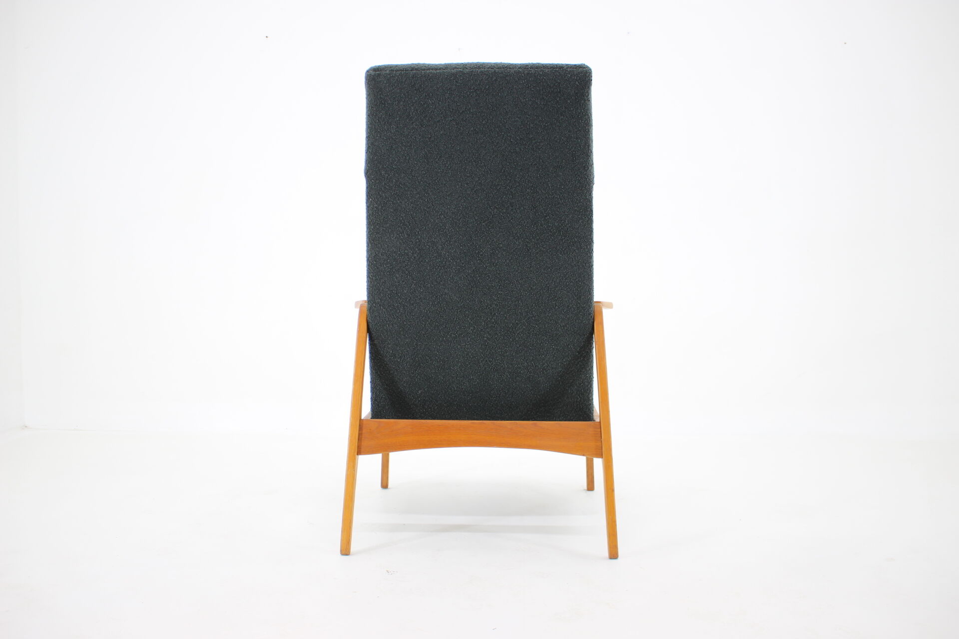 1960s Oak Wing Chair in Bouclé Upholstery, Czechoslovakia