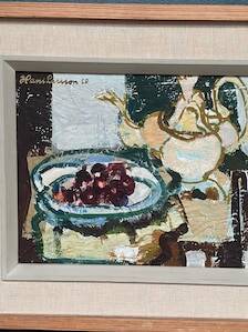 Original Swedish Oil on Panel "Fruits and Teapot" by Hans Larsson – Framed