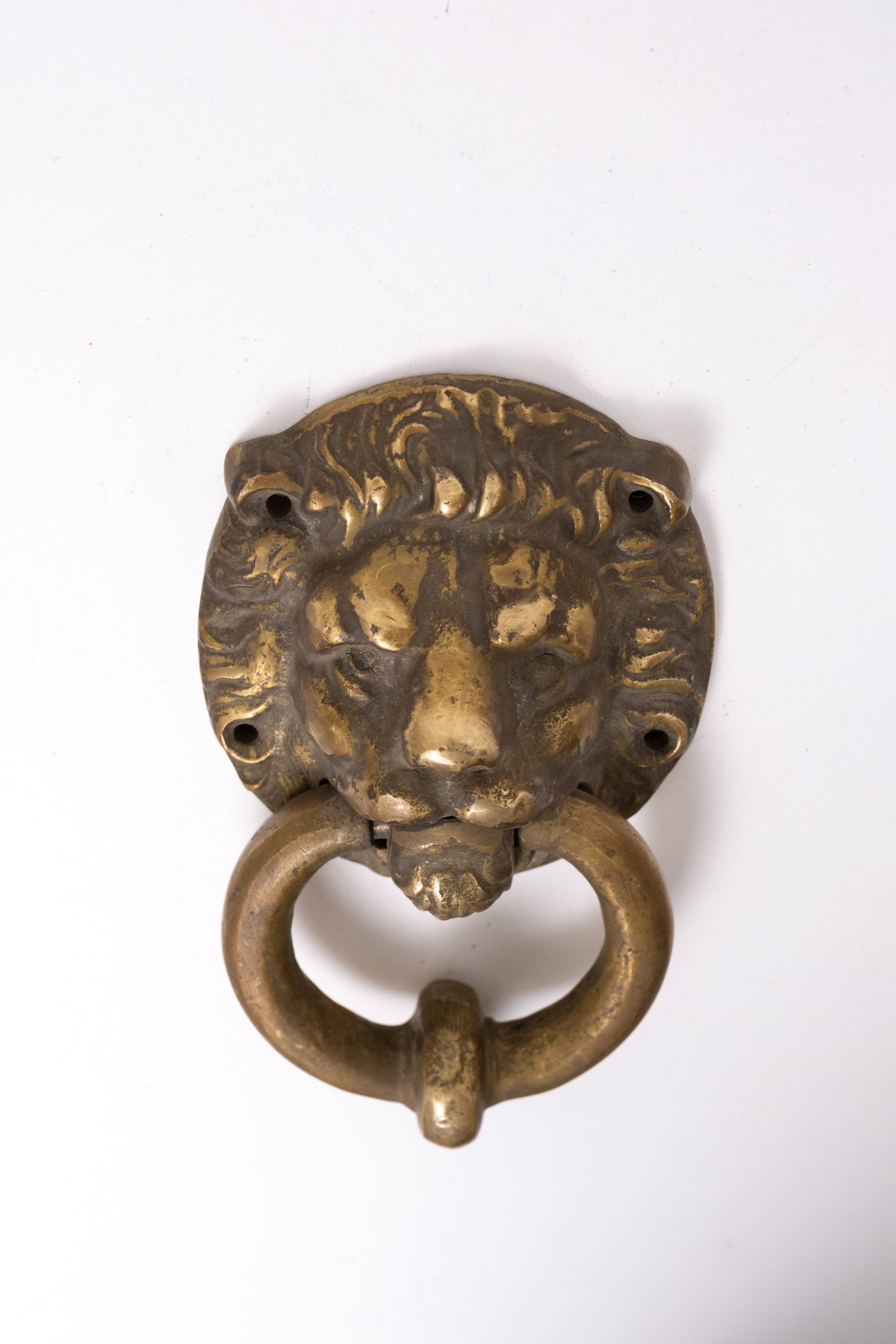 Gilded Bronze Lions head Door Knocker . Early 20th Century Hollan