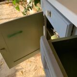 Robust country sideboard with country charm with marble handles in gray and white chalk