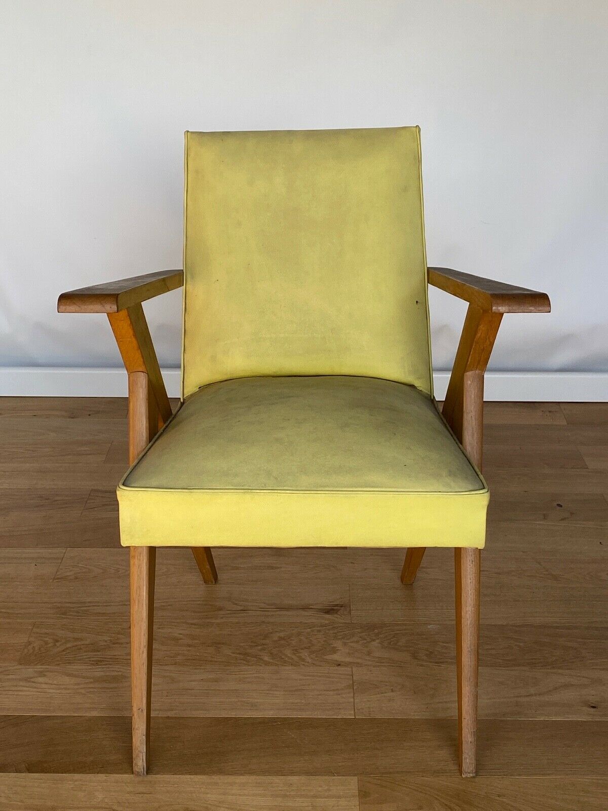 Armchair 1960 french work seat yellow compass feet