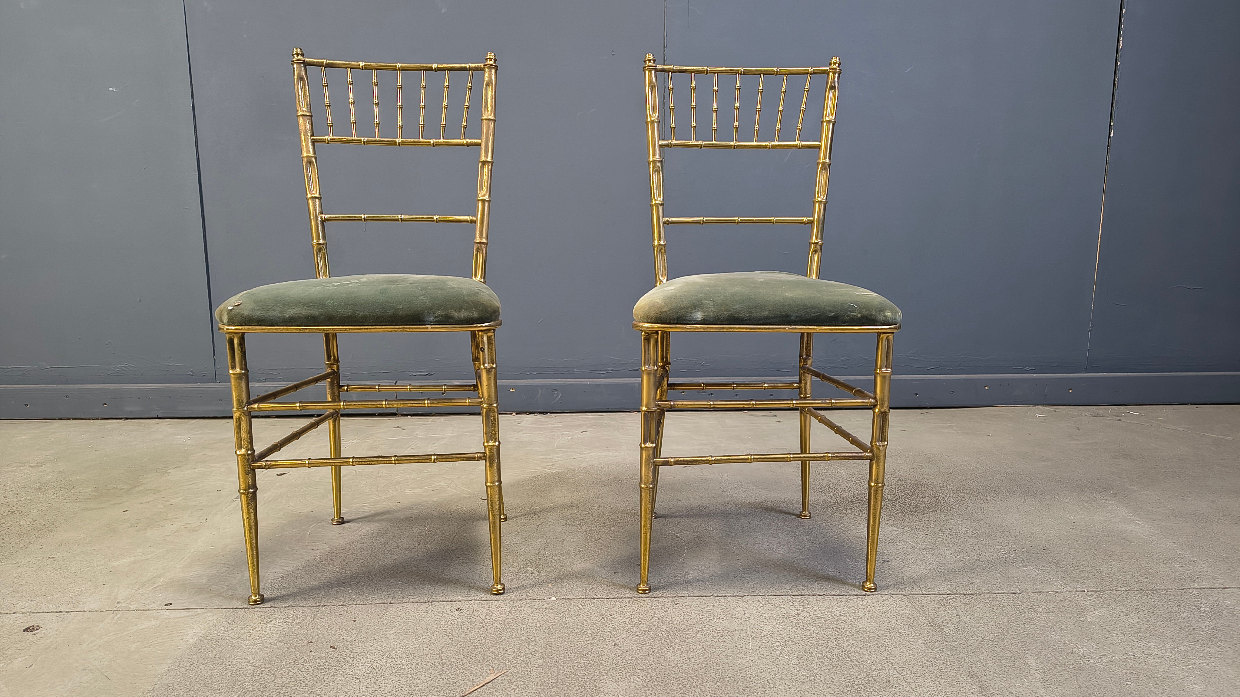 Pair of brass faux bamboo chairs, 1960s