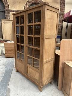 oak two-door display cabinet