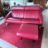2-seater sofa & pouf, Steiner Faubourg red leather